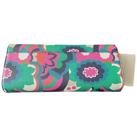 Trina Turk Summer Clutch Floral Cloud Print flap close pebbled vegan leather NWT - Picture 2 of 7